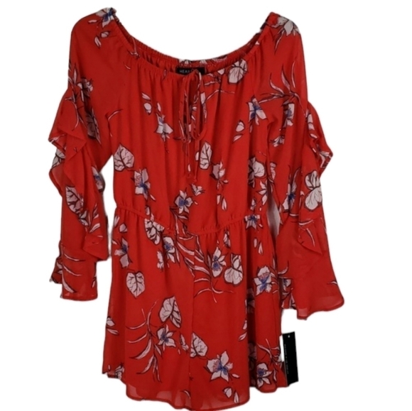 Heart Soul~Size L~Red White Blue Print Floral Long Sleeve Romper NWT - Picture 5 of 11